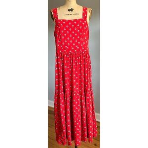 Ann Taylor Midi Bright Red Rose Floral Sleeveless Dress Size 12